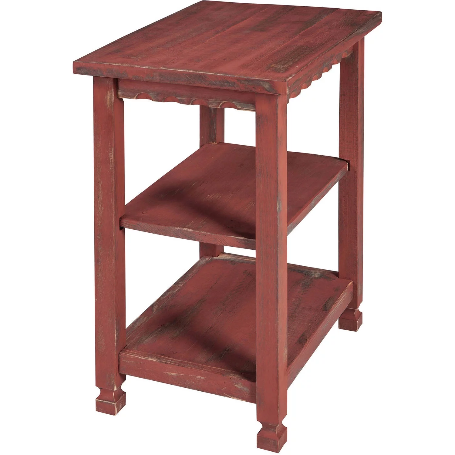 Alaterre Country Cottage 2 Shelf End Table, Red Antique Finish