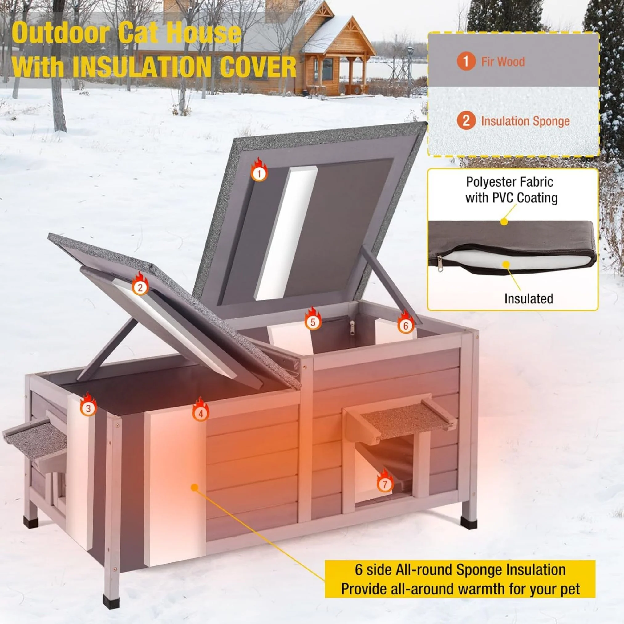 Morgete Insulated Cat House Outdoor Feral Shelter Weatherproof Cat Condo for Winter, Insulated Liner