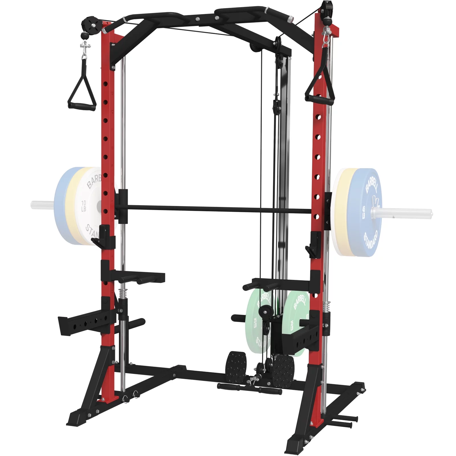 Mikolo Smith Machine Home Gym, Multi-Functional Squat Rack with  Cable Crossover System, Workout station with Weight Bar, Dip Bars,Bend Peg and Other Functional Attachments