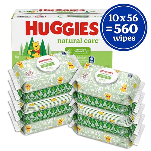 Huggies Natural Care Sensitive Baby Wipes, Unscented, Hypoallergenic, 99% Purified Water, 12 Flip-Top Packs (768 Wipes Total)