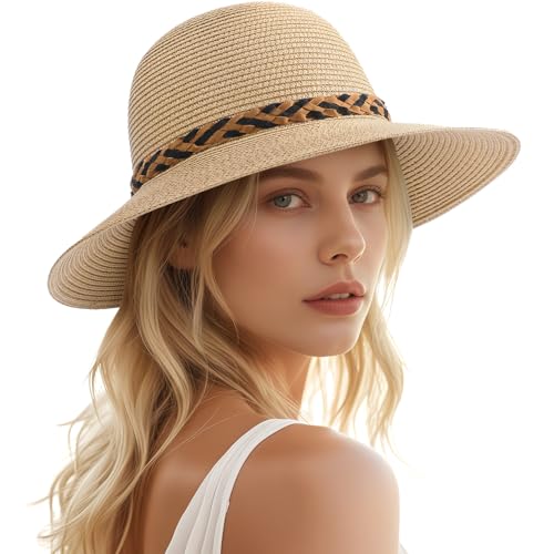 Sun Hats - Beach Hats for Women, Wide Brim Sun Straw Hat for Women UV Protection UPF 50+ Collapsible Roll up Cap