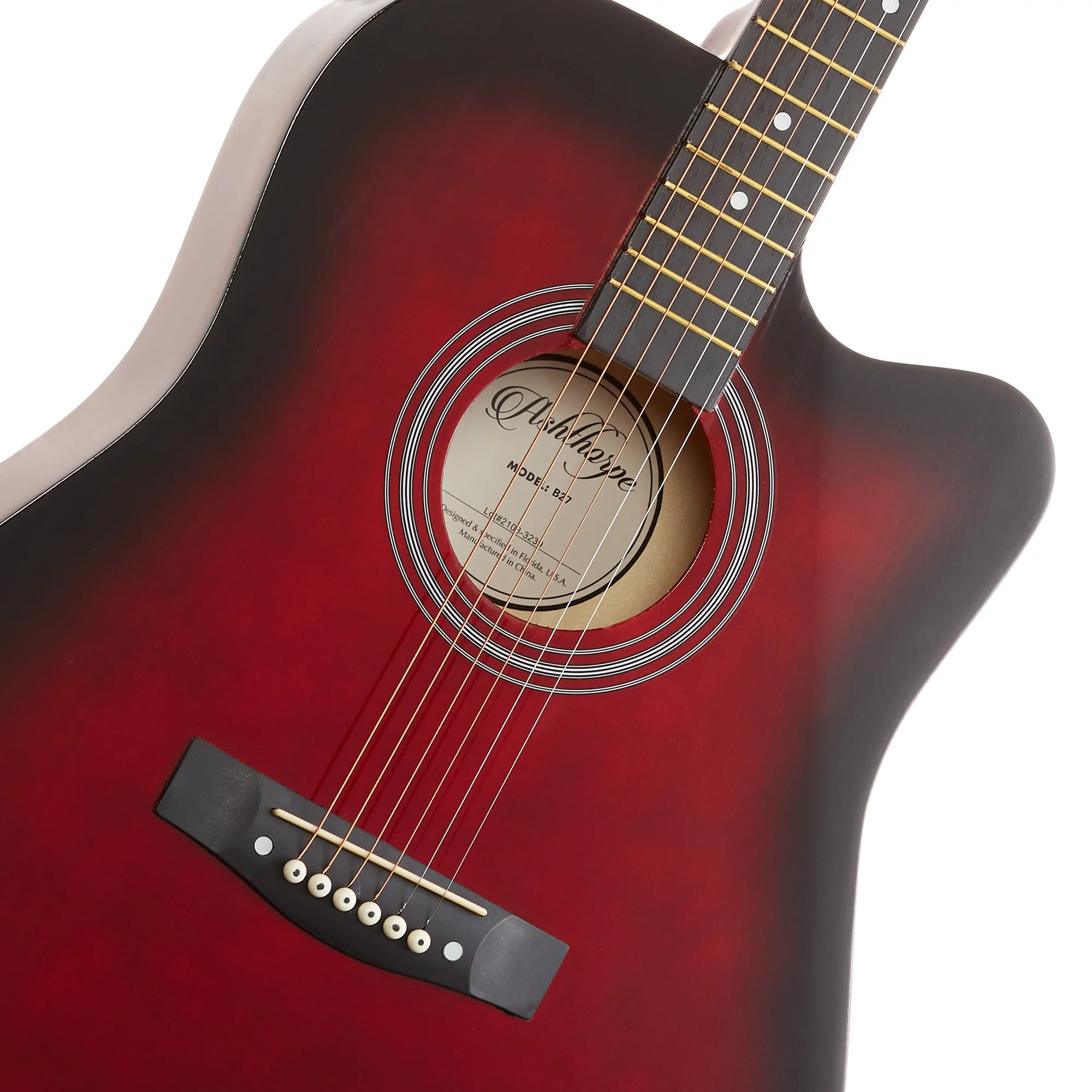Ashthorpe 41-Inch Beginner Acoustic Guitar Starter Package, Red