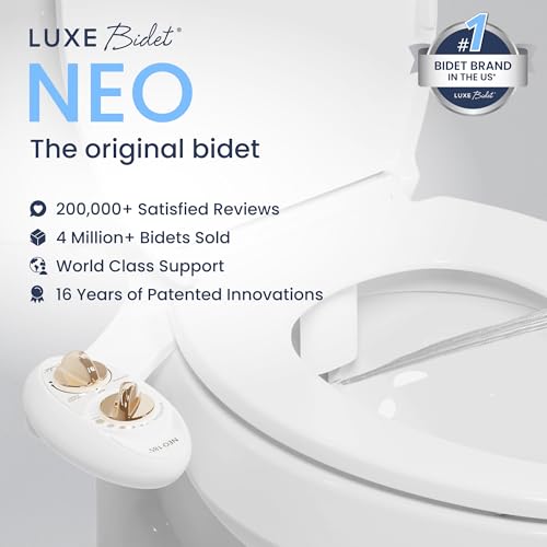LUXE Bidet NEO 185 - Self-Cleaning, Dual Nozzle, Non-Electric Bidet Attachment for Toilet Seat, Adjustable Water Pressure, Rear and Feminine Wash (White)