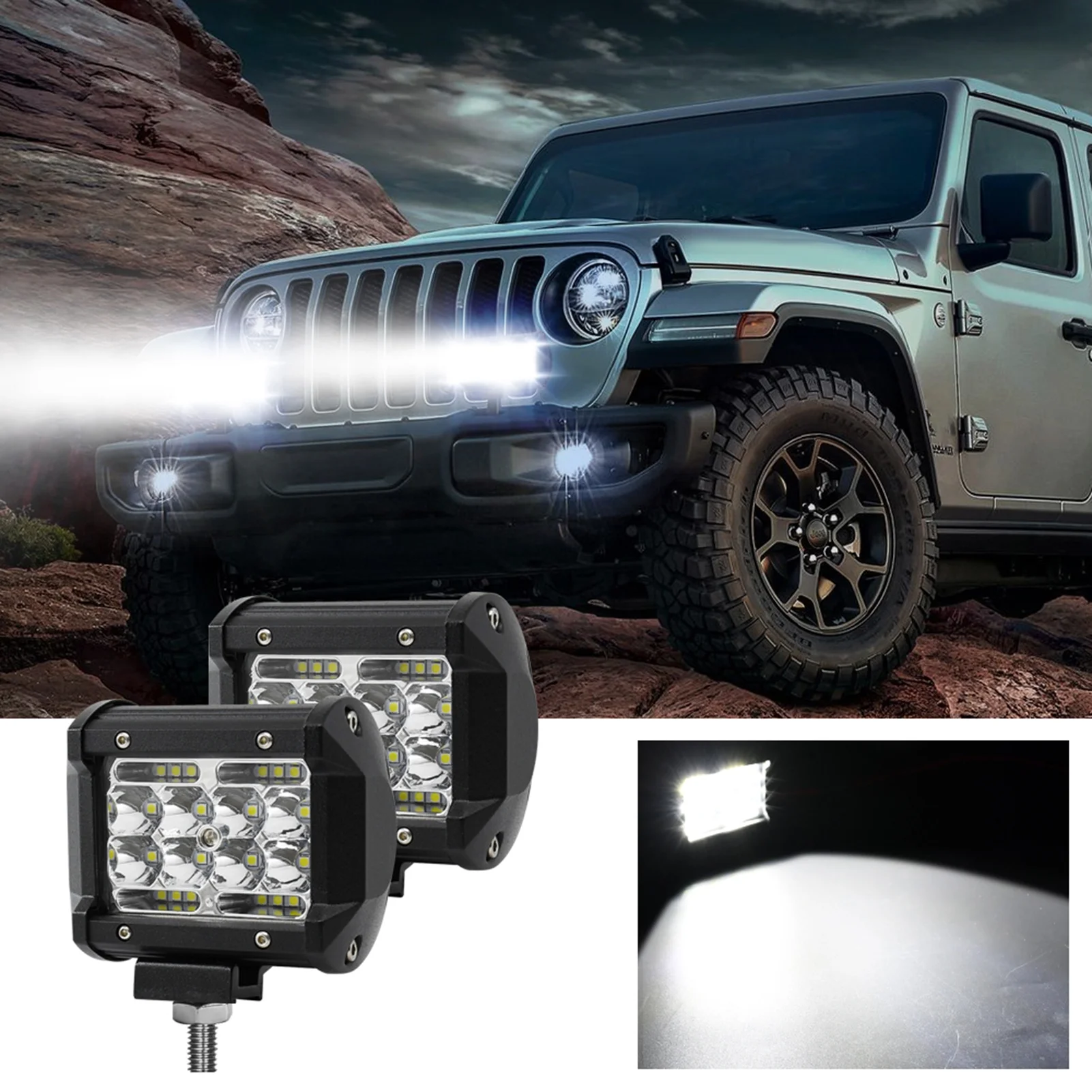 Apexeon LED Driving Lights, 4 Inch Waterproof LED Work Light Bars, Flood Combo Beam for Truck ATV