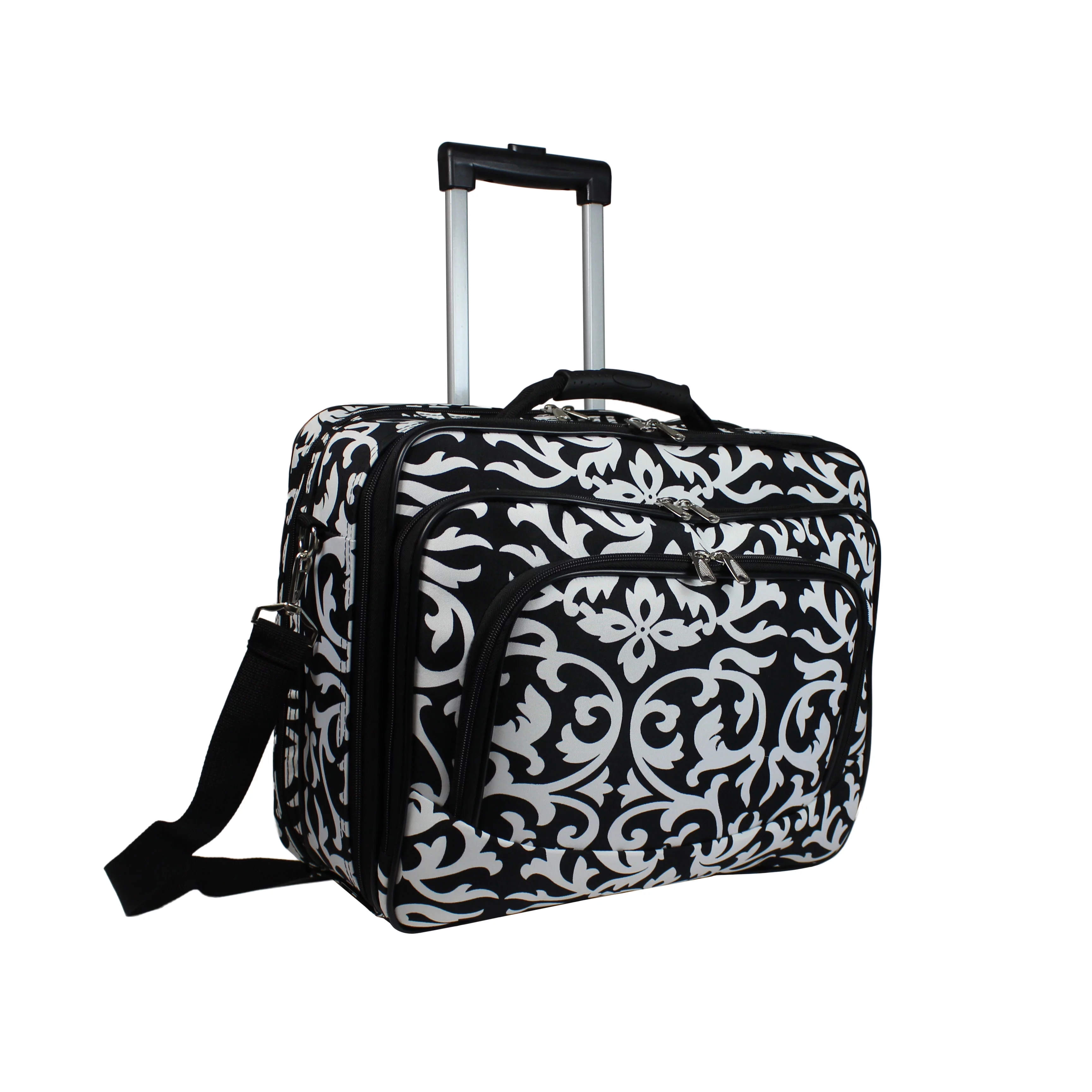 World Traveler 17-inch Rolling Laptop Case - Black Trim Damask