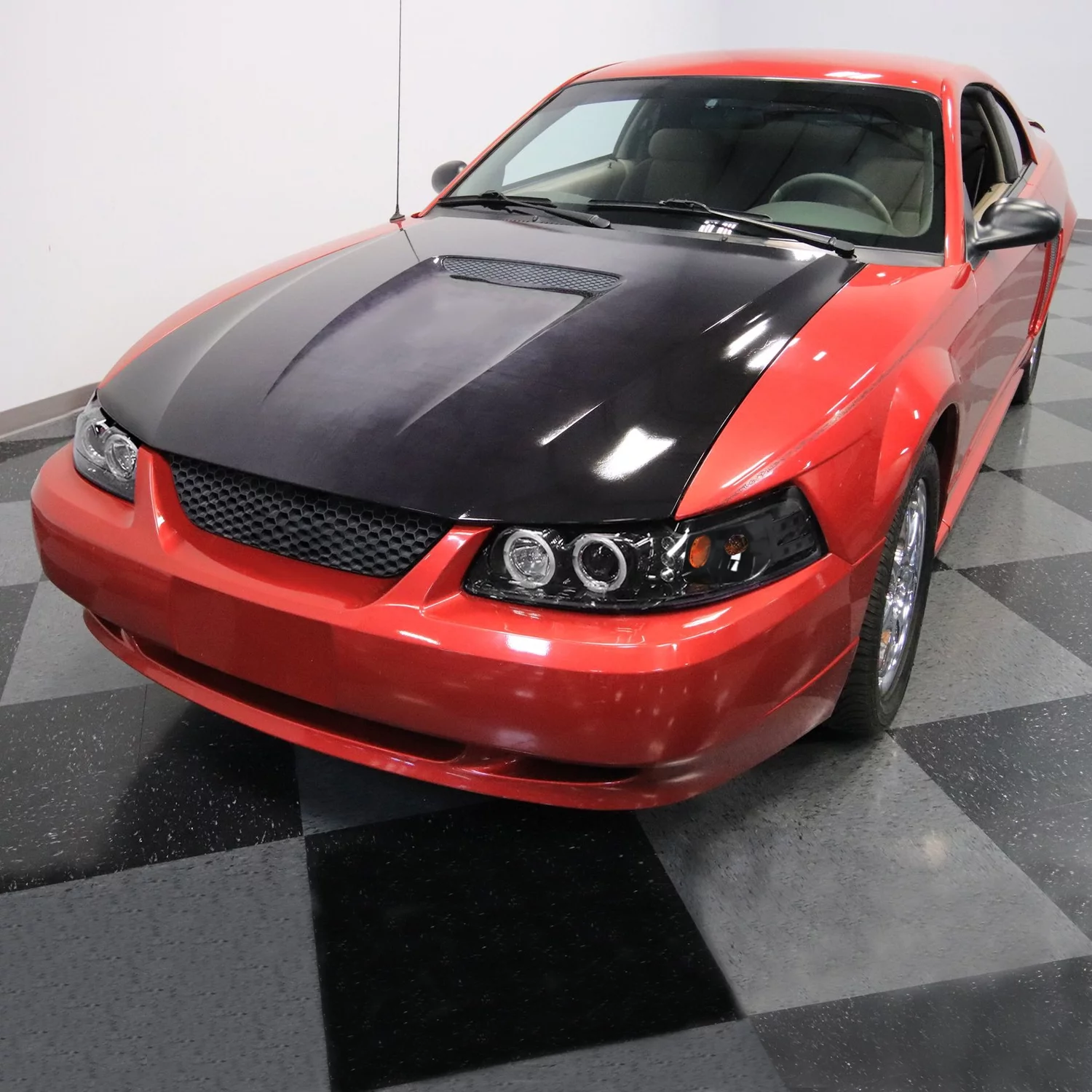 Spec-D Tuning LED + Dual Halo Projector Jet Black Headlights Compatible with 1999-2004 Ford Mustang Left + Right Pair Headlamps Assembly