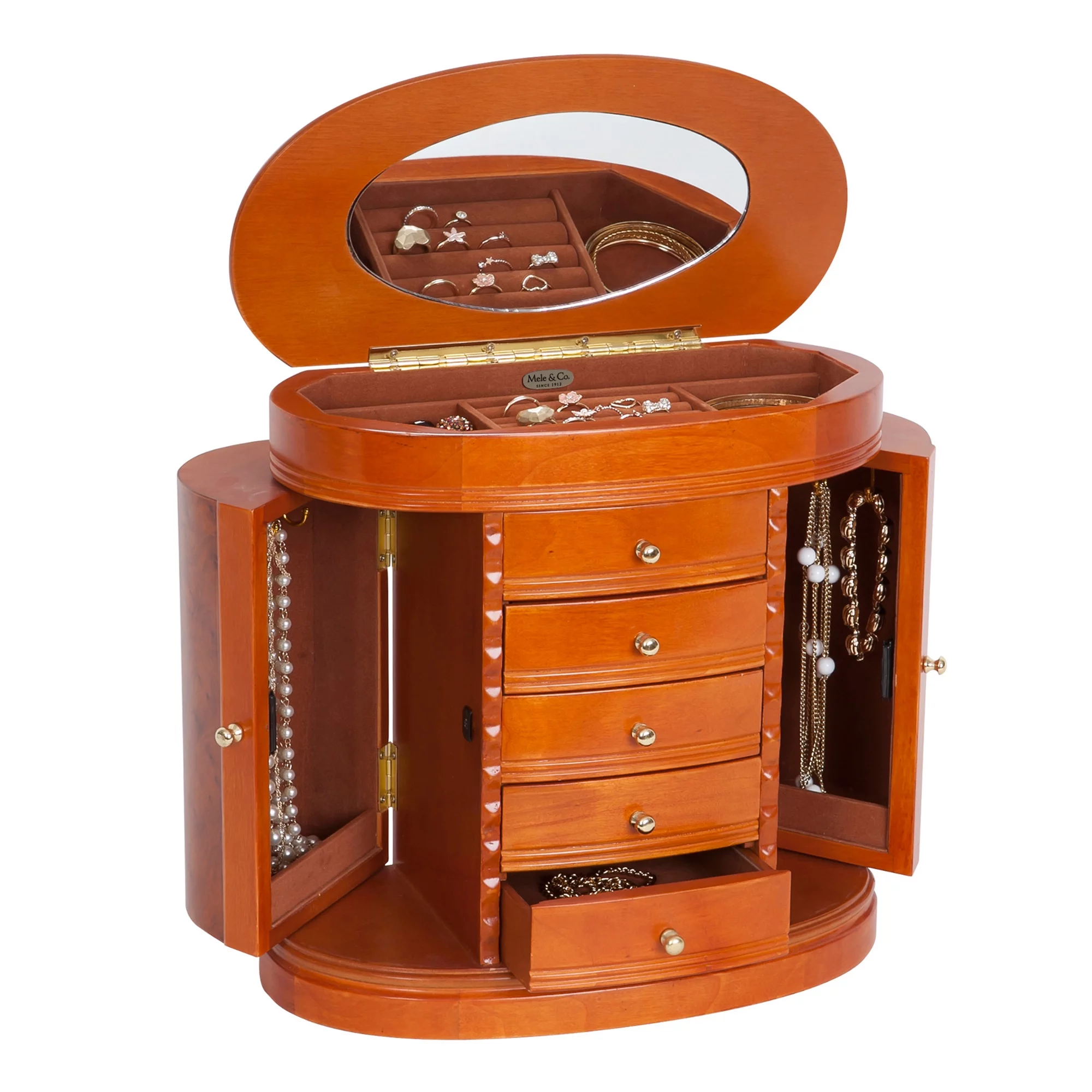 Mele Designs Melrose Wooden Jewelry Box for women in Burlwood Walnut Finish