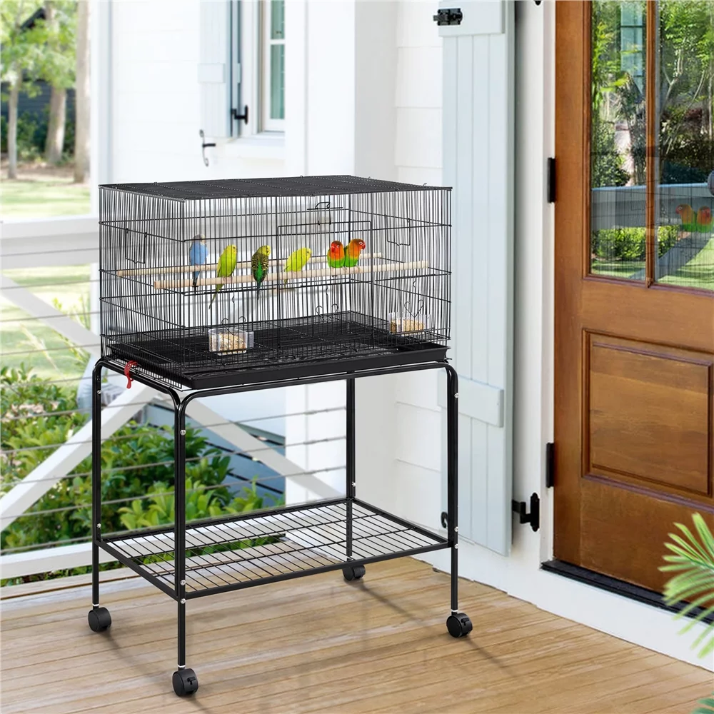 Yaheetech 47''H Flight Cage with Rolling Stand Extra Space Slide-out Tray Wood Perches, Black