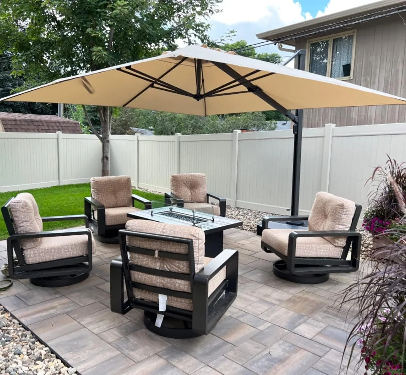 PURPLE LEAF 10' X 13' Rectangle Patio Umbrella Large Outdoor Aluminum Umbrella Offset Umbrella with 360-degree Rotation Cantilever for Garden Deck Backyard Pool, Beige