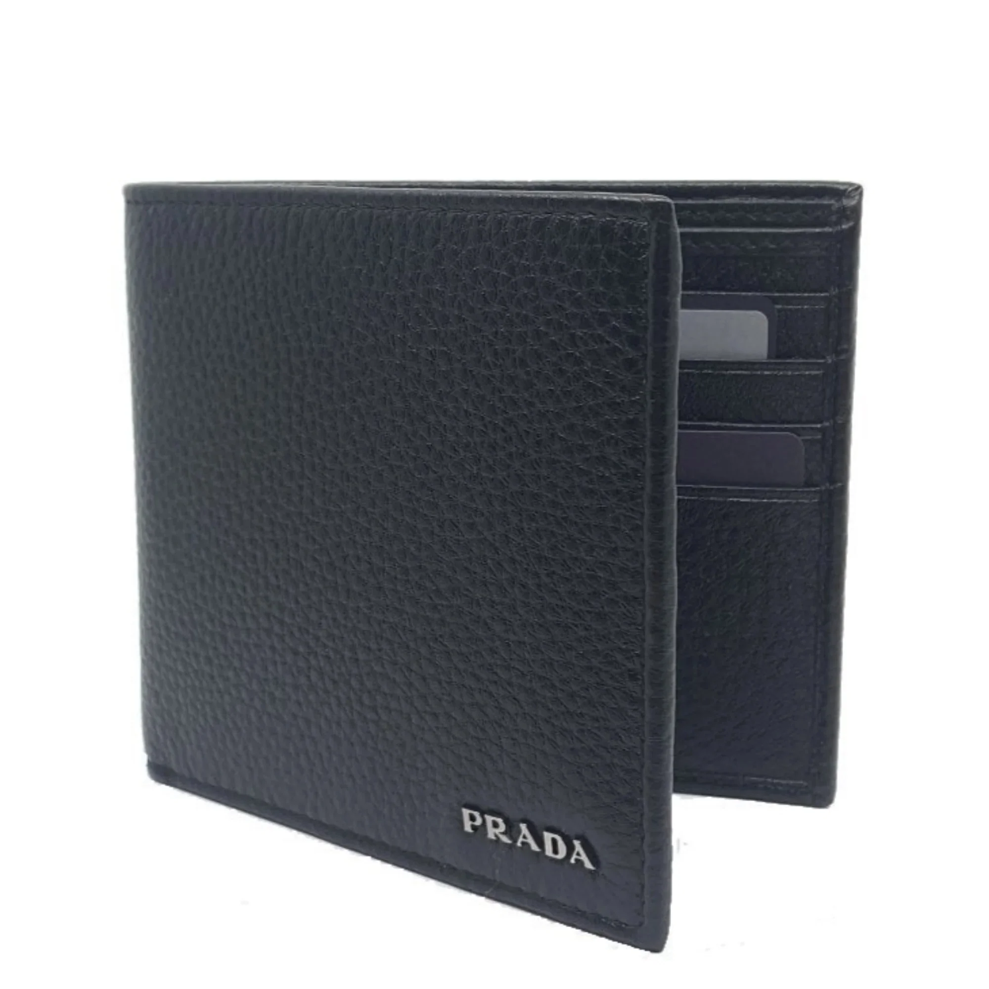 Prada Portaf. Orizzontale Nero Black Vitello Grain Leather Wallet 2MO513