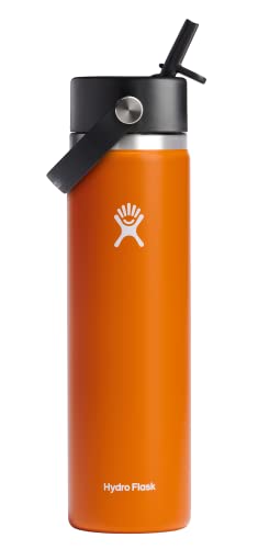 HYDRO FLASK Wide Mouth vacuum insulated stainless steel water bottle with leakproof closeable straw lid for cold water drinks, sports, travel, car and school