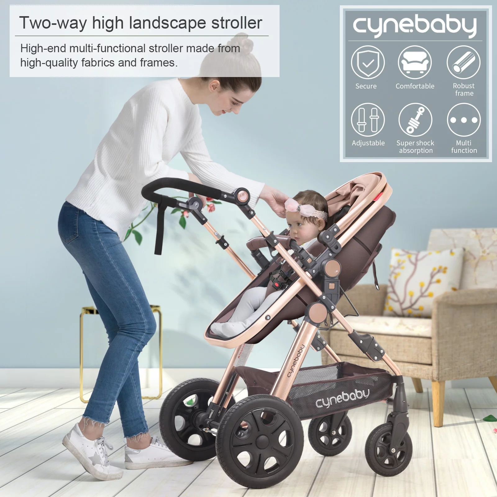 Cynebaby Newborn Infant Toddler Baby Stroller for Newborn Baby, Rose Gold