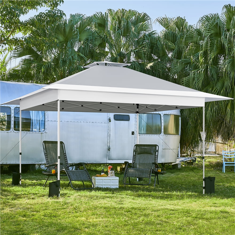 Topeakmart 13 x 13 ft Pop-Up Canopy with Overhang and Rolling Storage Bag, Light Gray/White