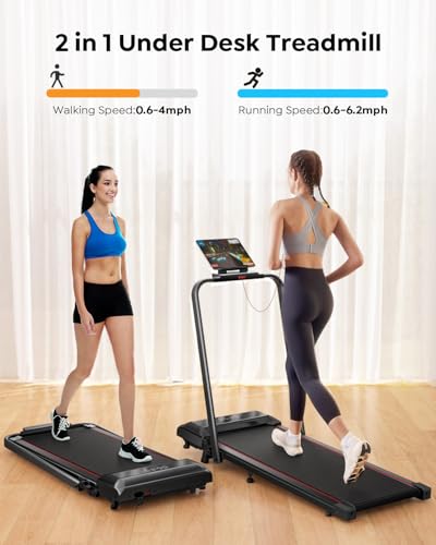 Walking Pad Treadmill with Incline, 2 in 1 Foldable Treadmills for Home Small Office, 300lbs Portable Compact Under Desk Treadmill with App, Remote Control and LED Display