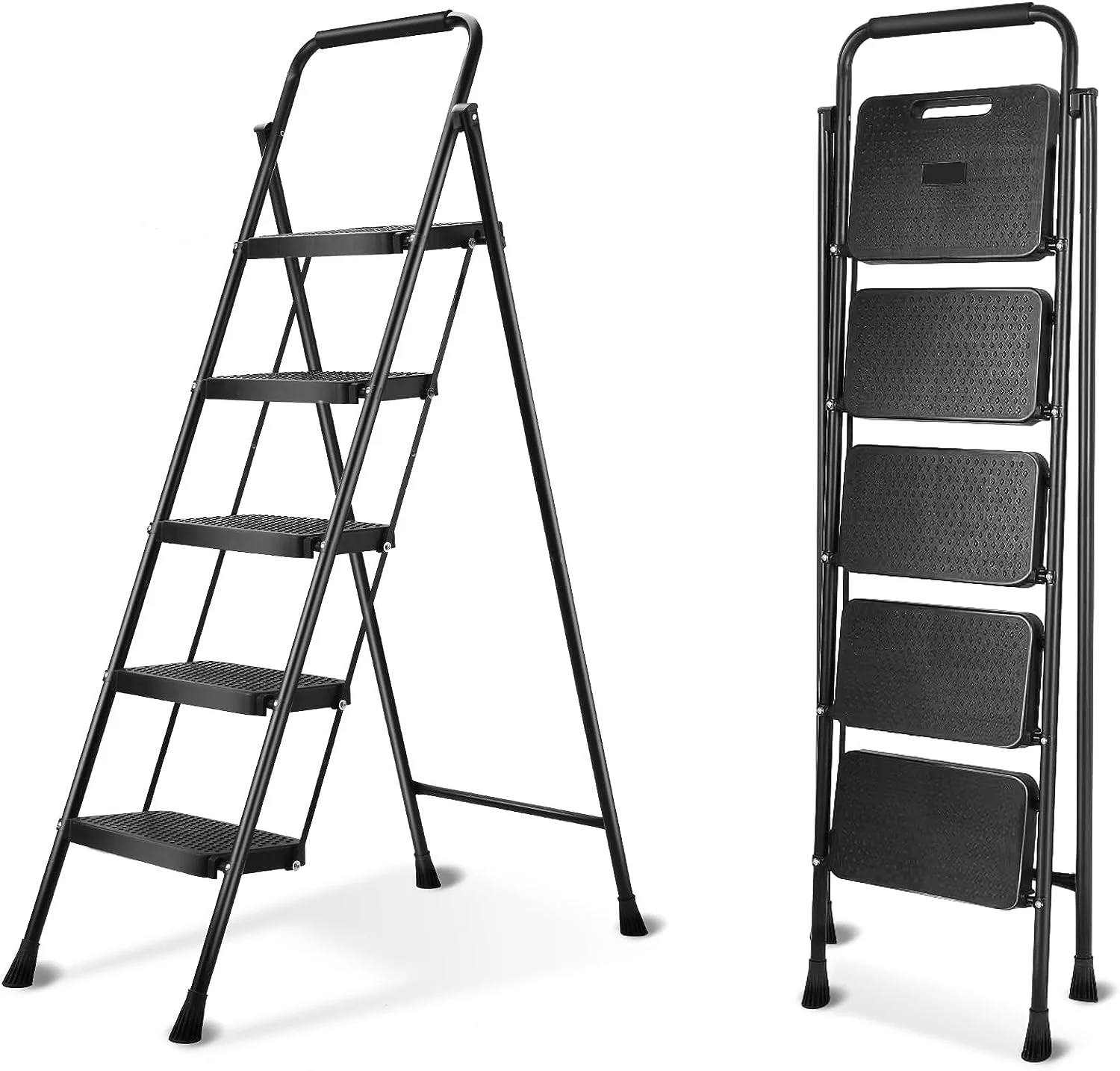 BOWEITI 5 Step Ladder, Lightweight Folding Step Stool with Wide Anti-Slip Pedal,Portable Sturdy Steel Ladder 330lb Capacity