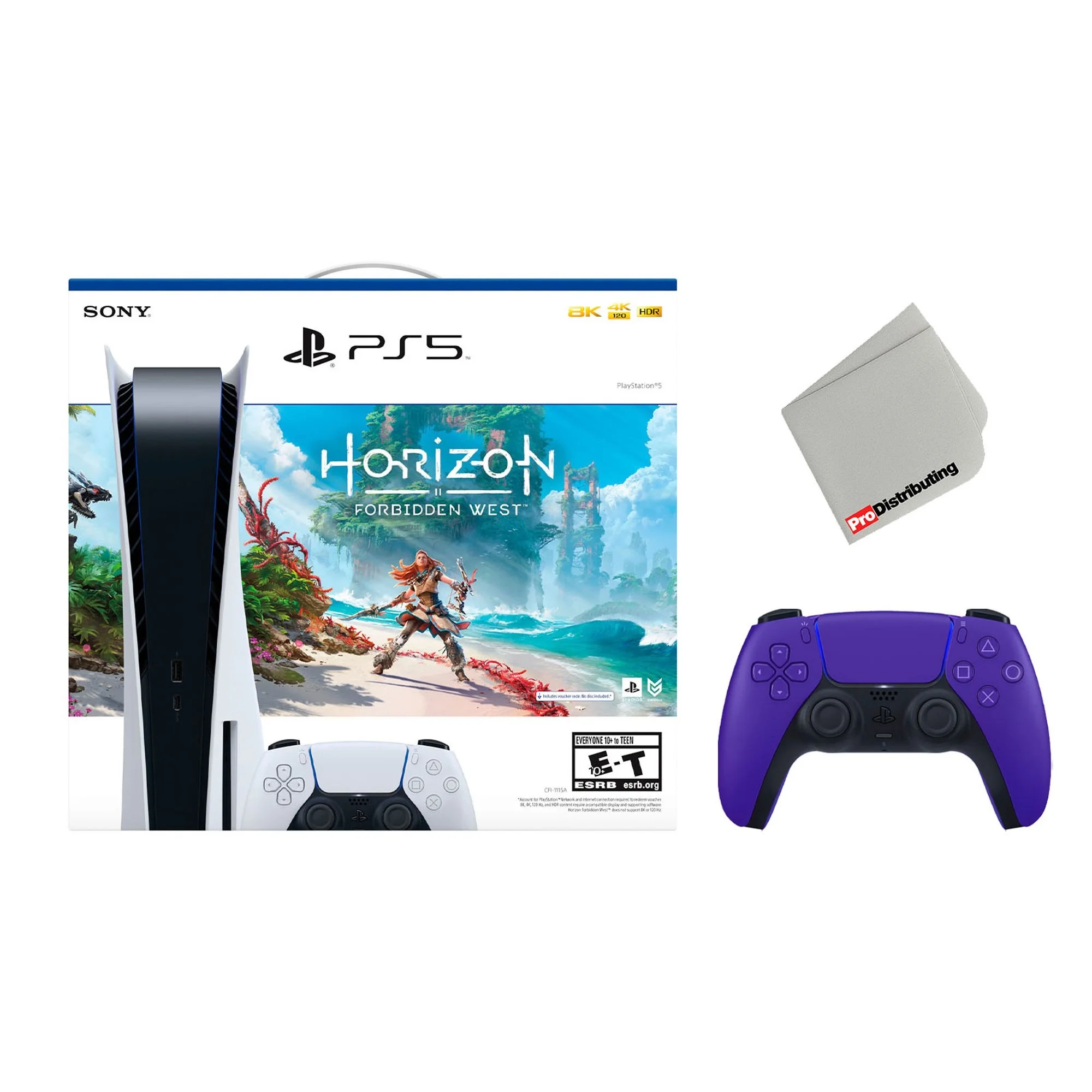 Sony Playstation 5 Disc Edition Horizon Forbidden West Bundle with Extra Purple Controller and Microfiber Cleaning Cloth