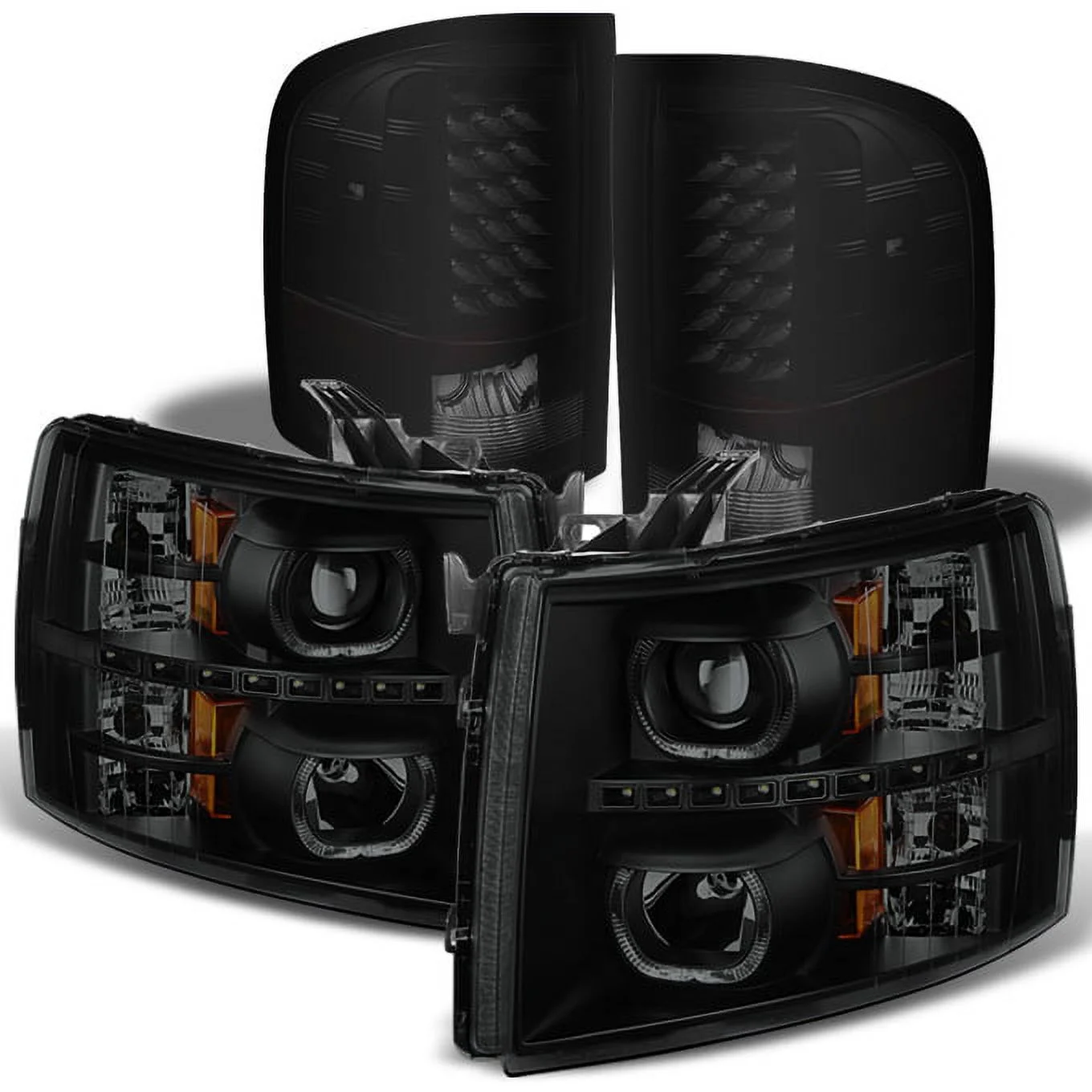 AKKON - For Black Smoked For 07-13 Silverado 1500 2500 3500 HD LED Halo Projector Headlights+ LED Tail Light