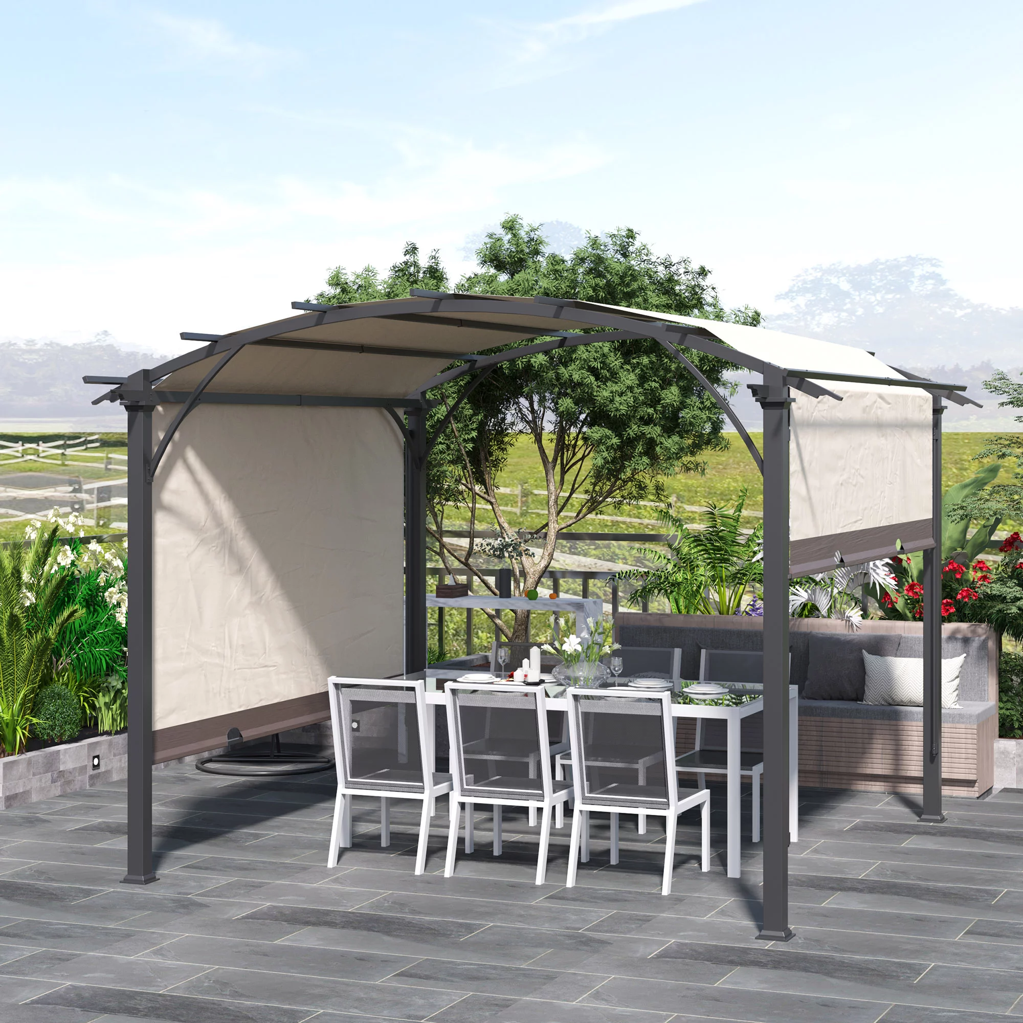 Outsunny 11' x 11' x 8' Beige Steel and Polyester Pergola