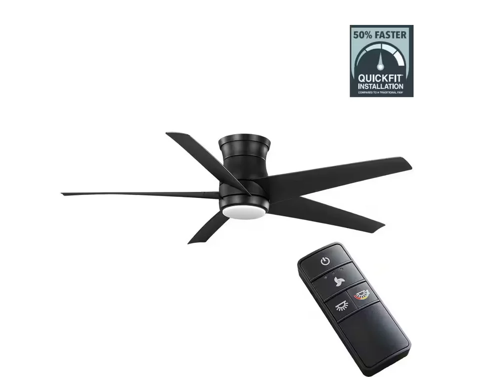 Hampton Bay Mena 54 in. White Color Changing LED Indoor/Outdoor Matte Black Hugger Ceiling Fan with Light and Remote
