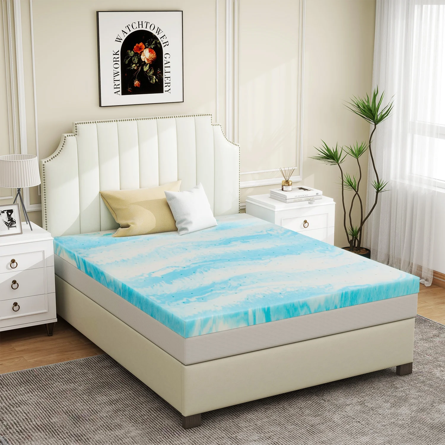 King Memory Foam Mattress Topper, 3'' Cooling Gel Mattress Topper CertiPUR-US Certified