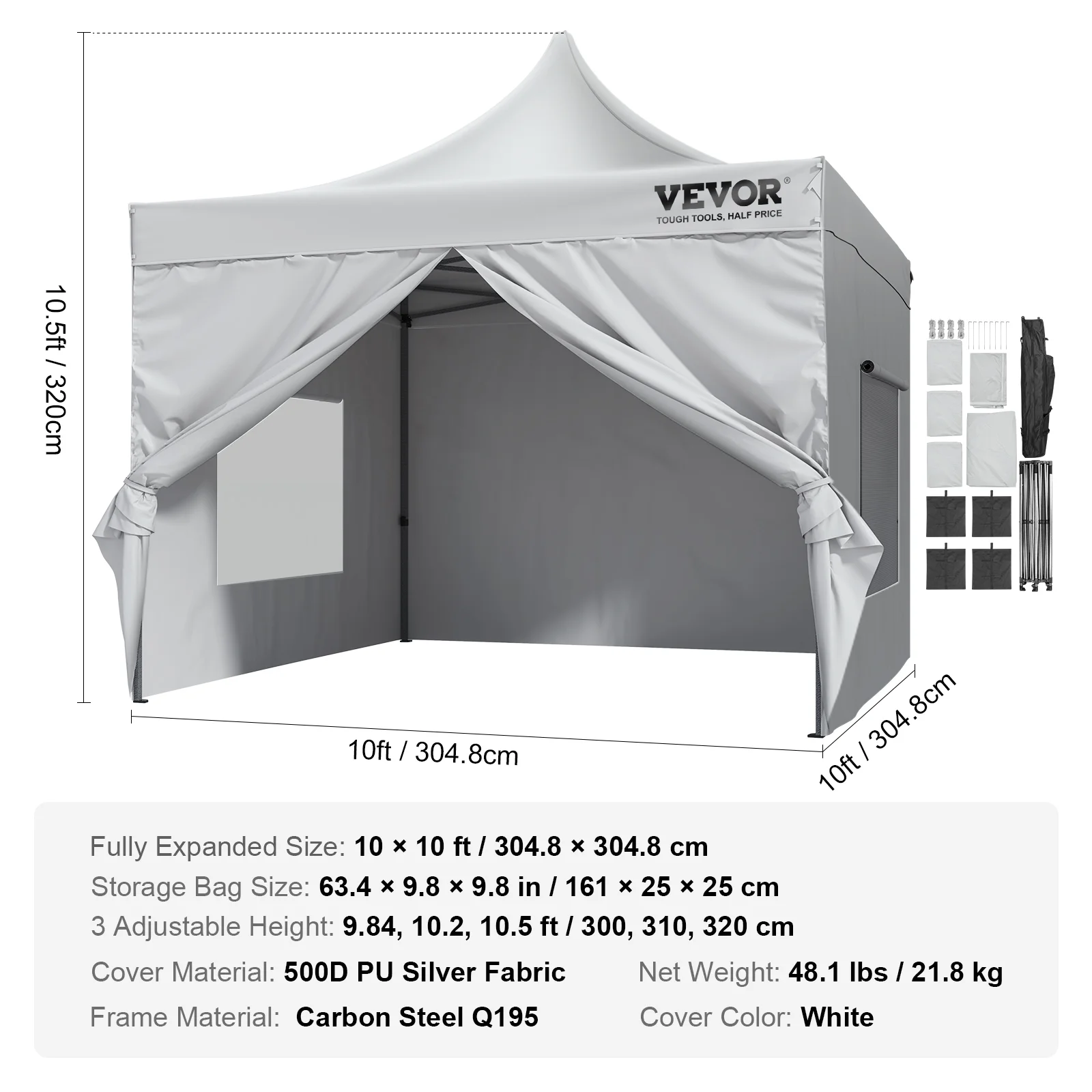 BENTISM 10x10 FT Pop up Canopy Tent with Removable Sidewalls, Outdoor Instant Canopies Portable Gazebo & Wheeled Bag, UV Resistant Waterproof, Enclosed Canopy Tent