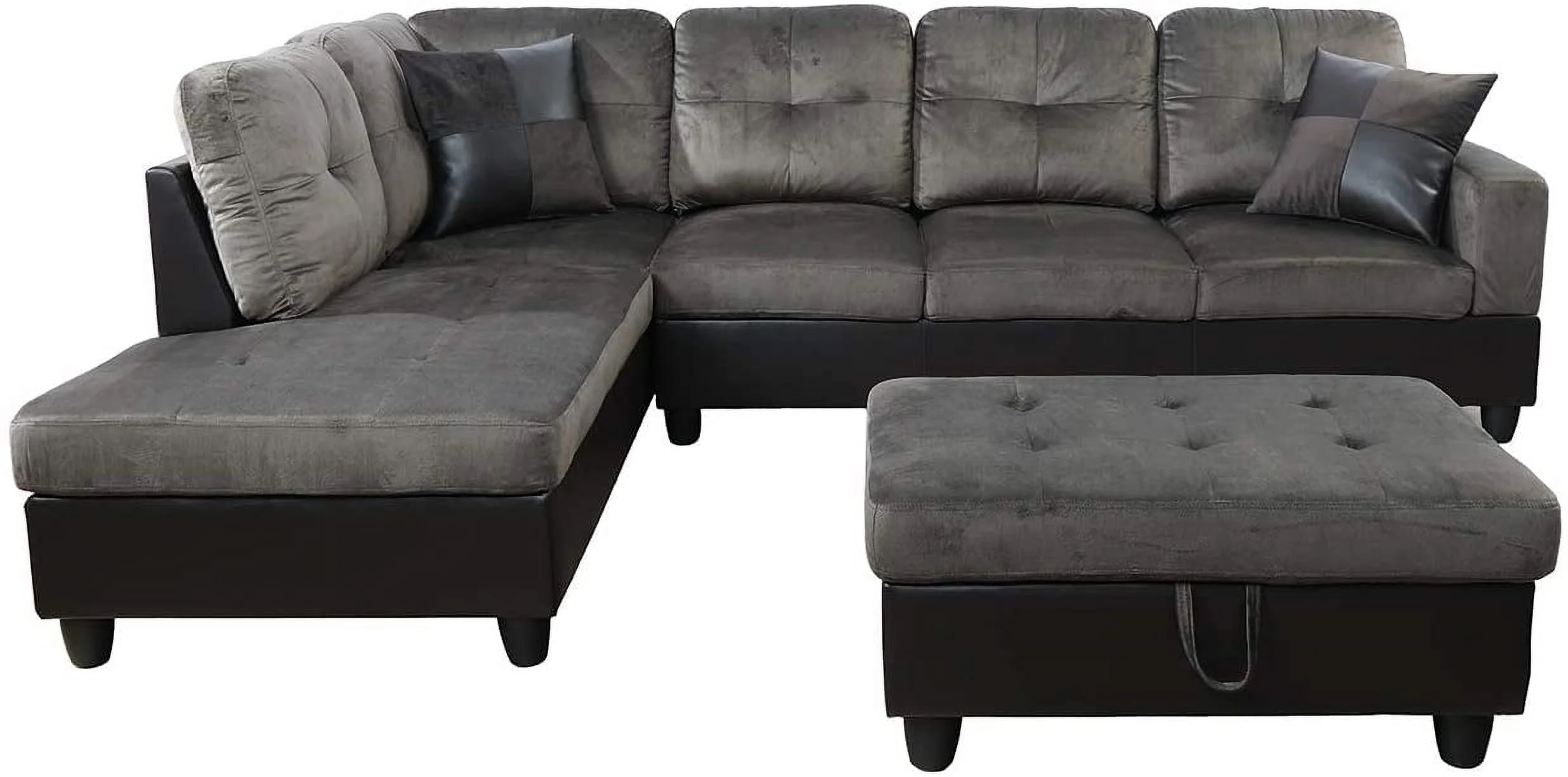 PonLiving 3 Piece Living Room Sectional Sofa Set w/ Right Facing Chaise, Storage Ottoman, Taupe