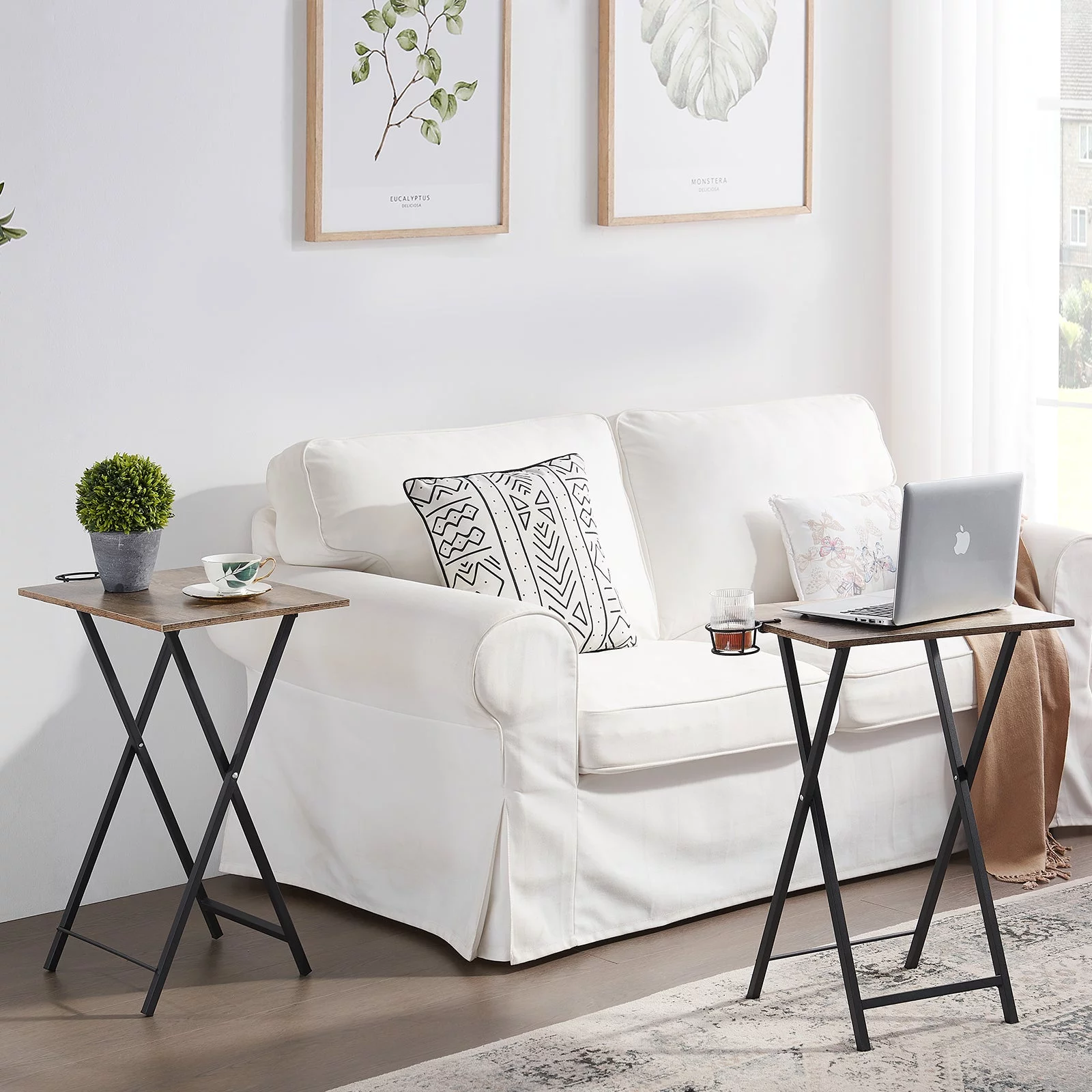 VECELO Set of 2 Folding TV Tray Table, Portable Snack Eating Tables with Cup Holder, Dinner Tray for Couch, Kitchen, Living Room and Bedroom, Grey