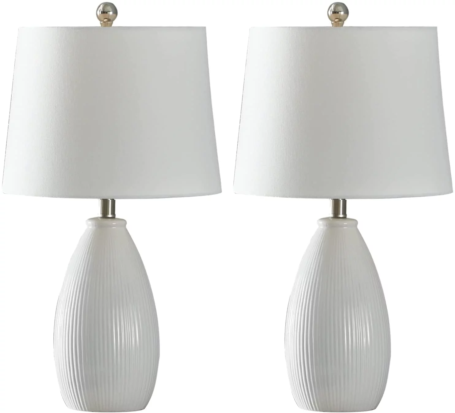 Maxax Table Lamps Set of 2 - Ceramic Nightstand Lamps White Bedside Lamp with White Shade