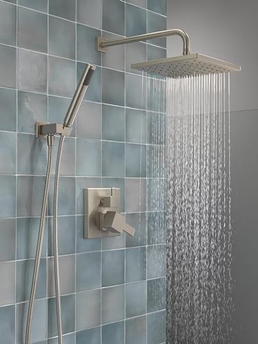 Delta Faucet Modern Raincan 2-Setting Square Shower System Including Rain Shower Head and Handheld Spray