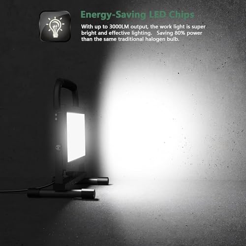 GLORIOUS-LITE 50W LED Work Light, 5000LM LED Flood Lights, 400W Equivalent, IP66 Waterproof, 16ft 5m Cord with Plug, 6500K, Adjustable Working Lights for Workshop Garage, Construction Site