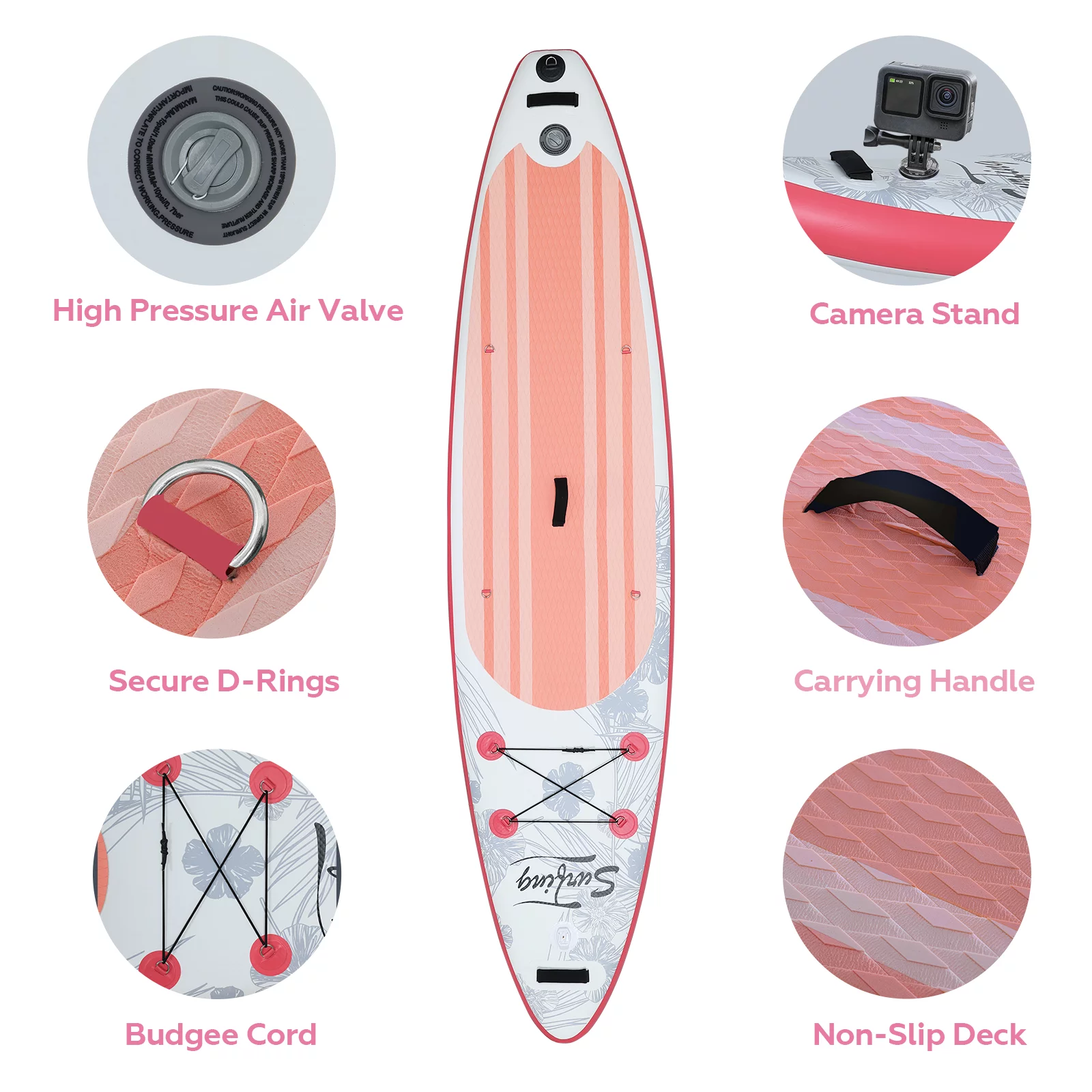 ELECWISH 11 Ft Inflatable Stand Up Paddle Board with Kayak Seat, Non-Slip Deck SUP Paddle Board with Premium Kayak and SUP Accessories & Backpack, Pink Flower