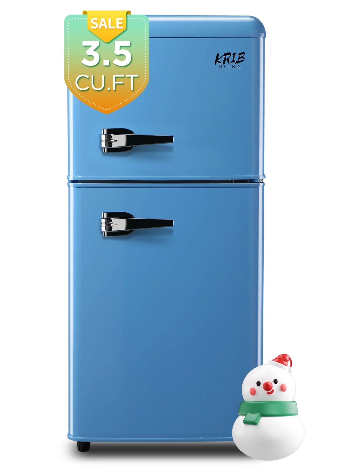 Krib B Compact Refrigerator 3.5 Cu.ft, Mini Fridge with Freezer, Retro Fridge with Dual Door, 7 Grade Temperature Adjustment, Blue