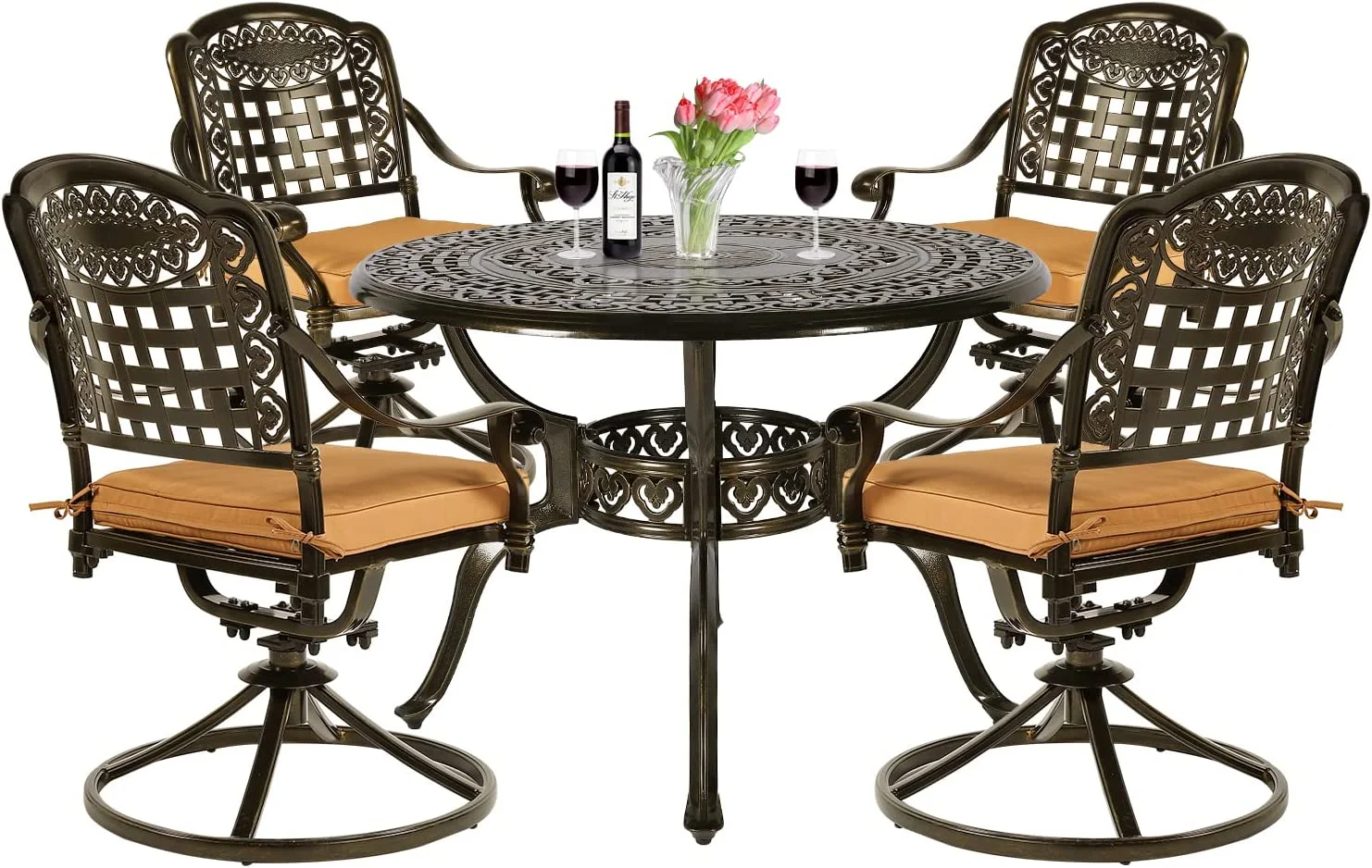 VIVIJASON 5-Piece Outdoor Patio Dining Set, All-Weather Cast Aluminum Conversation Set, Patio Furniture Set for Balcony Lawn Garden, Include 4 Swivel Chairs, a 38.5