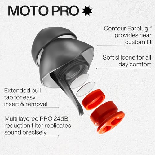EARPEACE Moto - Reusable Motorcycle Earplugs - Motorcycle Ear Plugs Wind Noise Protection - Comfortable Ear Plugs for Motorcycle Riding with High Fidelity Filter Noise Canceling Up to 26dB