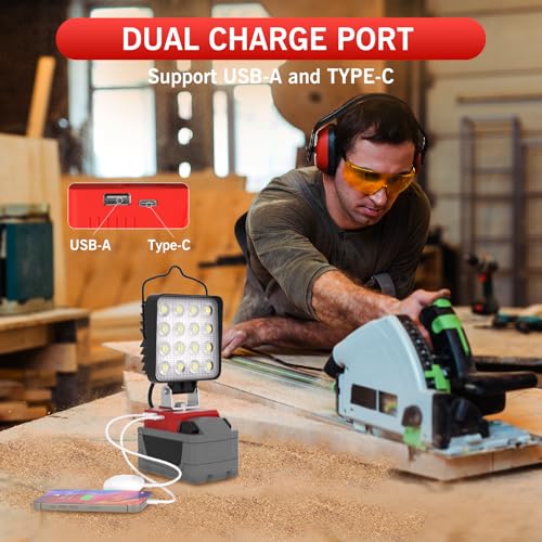 90W 9000LM LED Work Light for Milwaukee m18 18v Battery - Cordless Work Light w/USB & Type C Charging Port 180° Adjustable Angle Portable Flood Light Flashlight (No Battery)