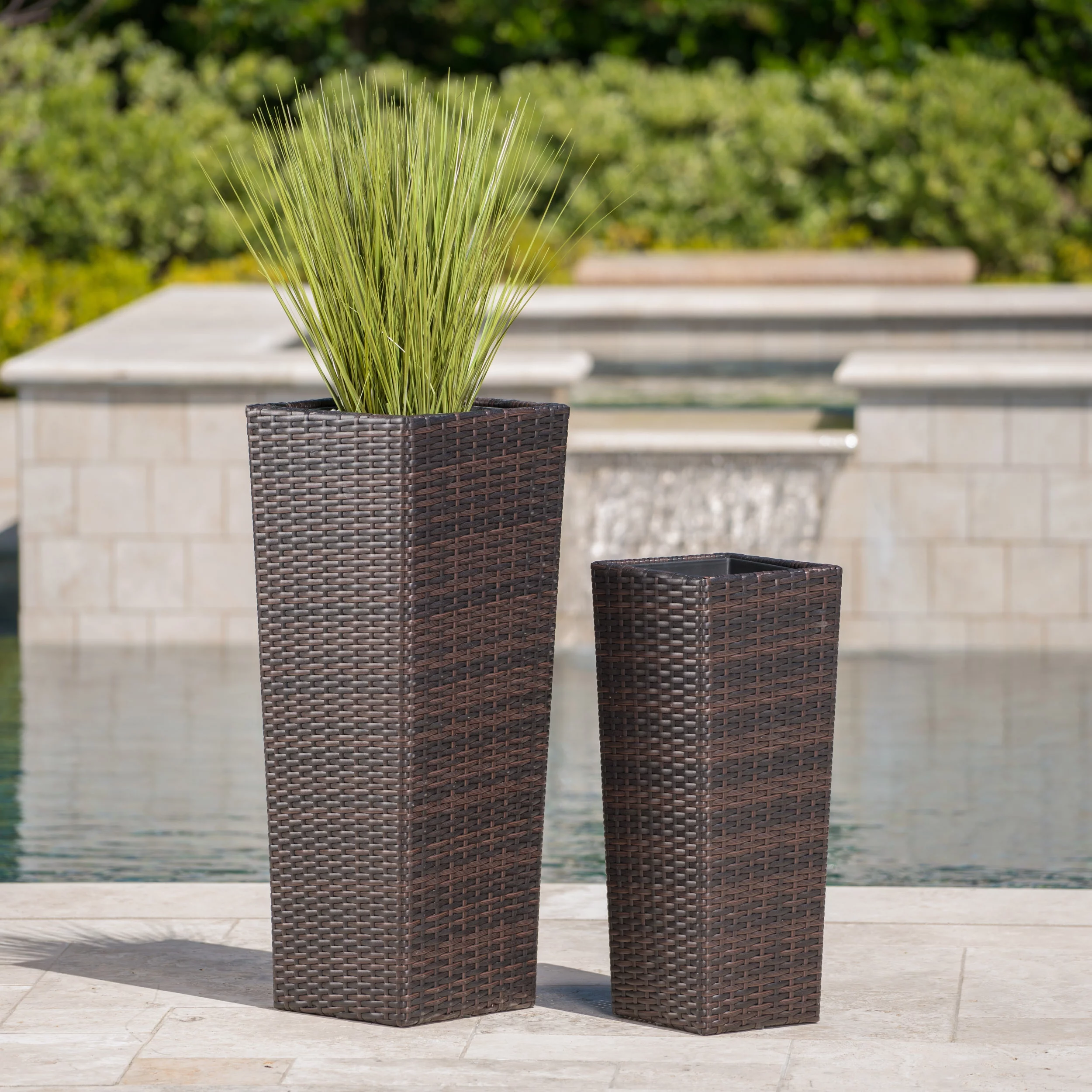 Palmetto Outdoor Wicker Flower Pots, Set of 2, Multibrown