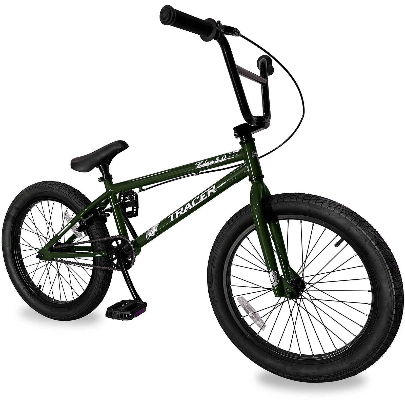 Tracer 2023 Edge 3.0 20 Inch BMX Bike for Child and Adults, Freestyle, Hi-Ten Steel Frame - Matte Green Color