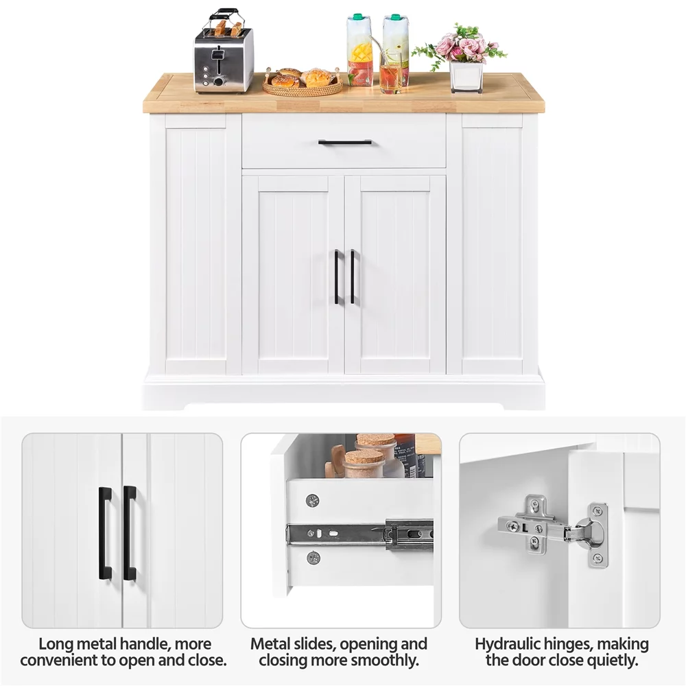 Topeakmart 36″H Wooden Rolling Storage Kitchen Island with Drawer Open Shelving, White