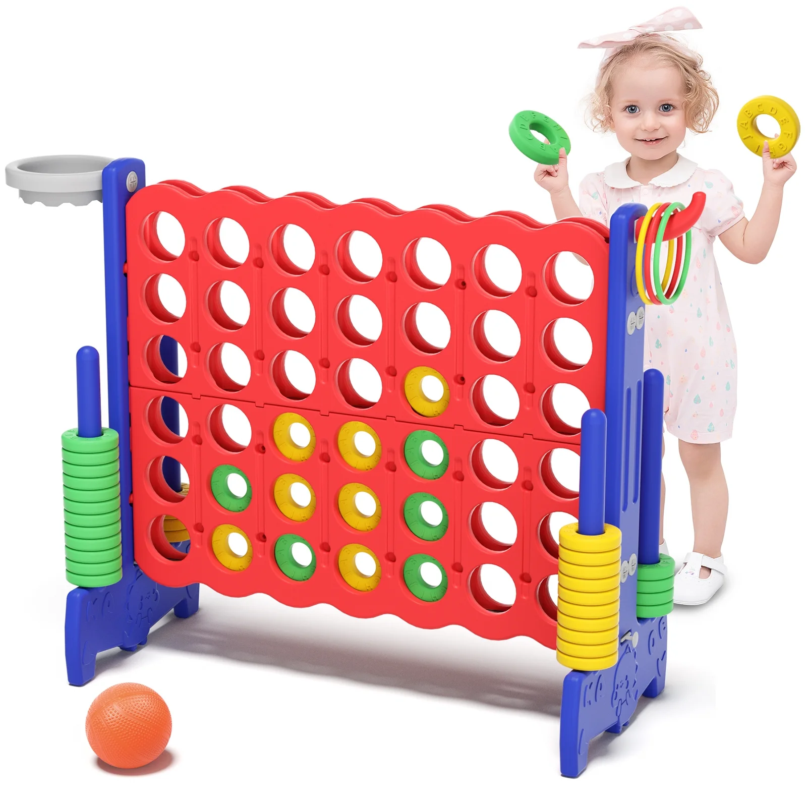 XJD Jumbo 4-to-Score Giant Game Set 4-in-a-Row Connect Game for Adults Kids Family Fun, Blue Red