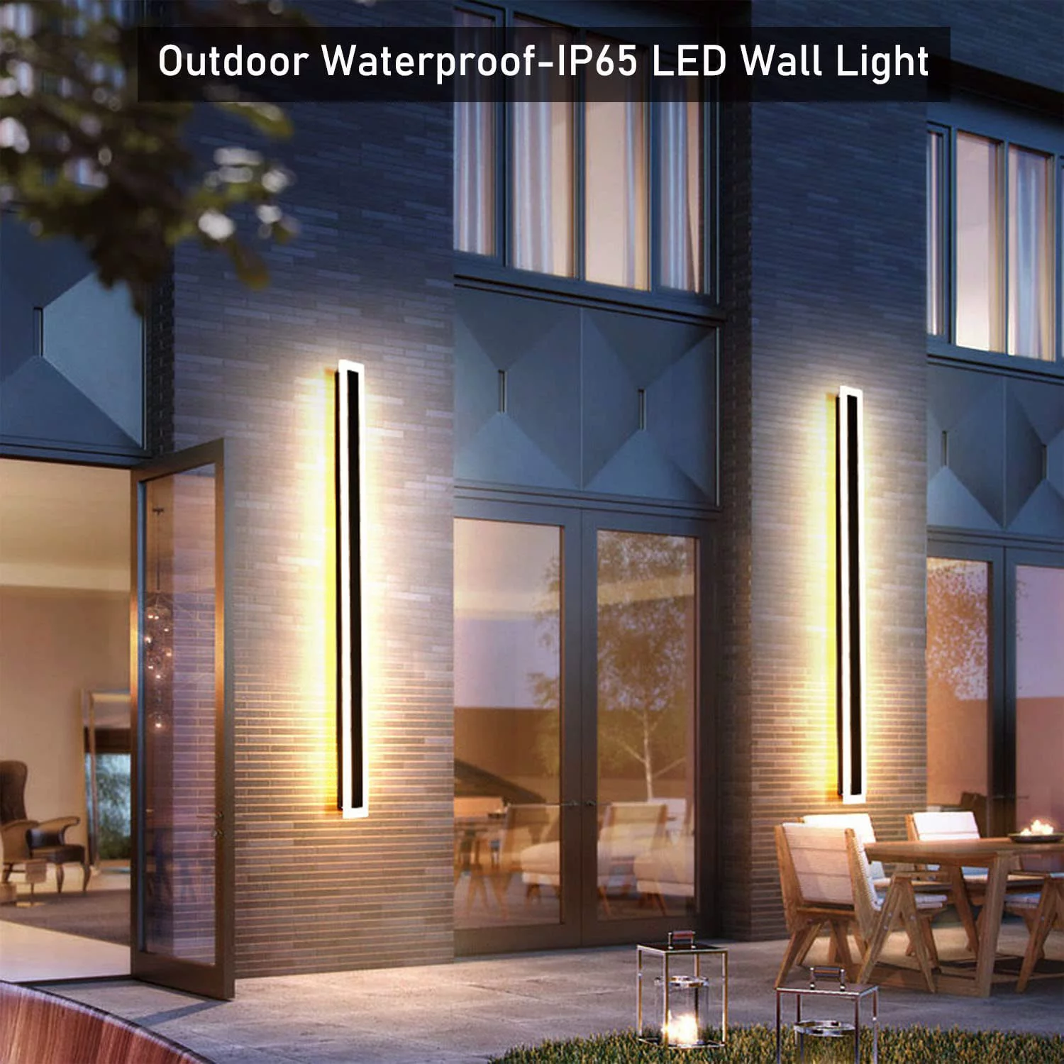 2Pack-31.5inch Long Outdoor Modern LED Wall Light,24W Waterproof IP65 Warm White 110V led Wall Mount Lighting Fixture Rectangular Black Wall Lights Elegant Frosted White Acrylic Anti Rust