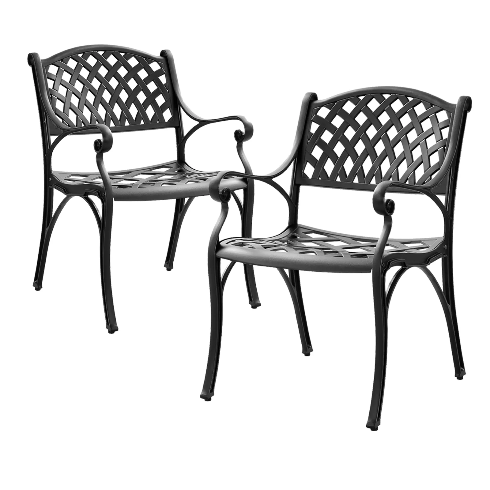 PATIO-IN Cast Aluminum Patio Chairs Set of 2, All Weather Outdoor Patio Dining Chairs with Arms,Matel Bistro Chairs for Outdoorside,Black