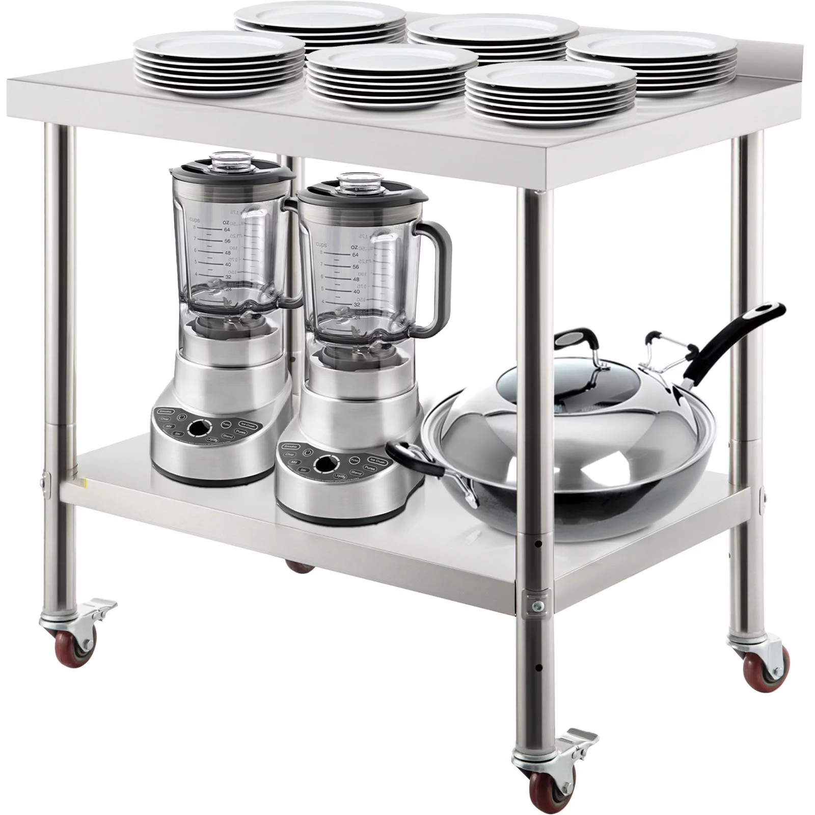 BENTISM Stainless Steel Work Prep Table Kitchen Work Table 24x15in with 4 Casters
