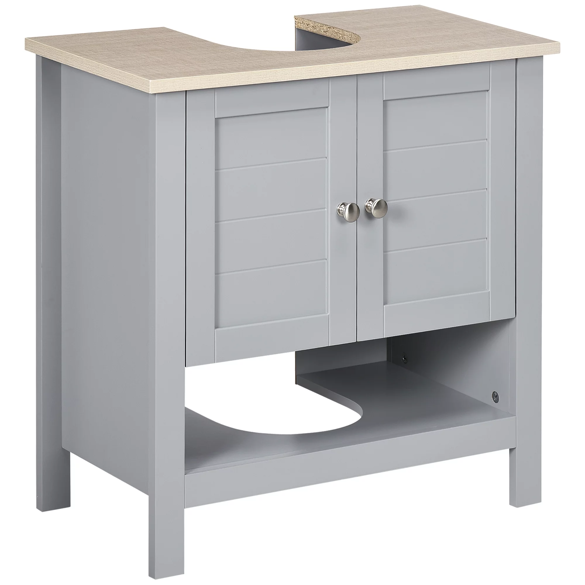 kleankin Pedestal Sink Storage Cabinet, Under Sink Cabinet, Bathroom Vanity Cabinet with Adjustable Shelf and Open Bottom Shelf, Gray