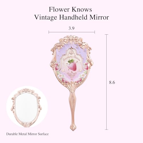 Flower Knows Midsummer Fairytales Handheld Mirror,Portable Vintage Mirror,Durable Metal Mirror,Cute & Aesthetic Princess Mirror,with Long Handle for Easy Holding,Gift for Girls(White Vanilla)