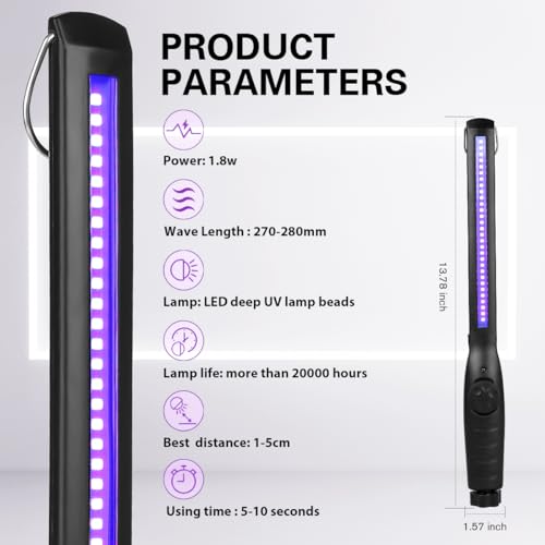 UV Light Sanitizer, Portable UV Light Disinfection Lamp USB Rechargeable Ultraviolet Light Sanitizer for Home Hotel Travel Car Kills 99% of Germs Viruses & Bacteria UV light Sanitizer Wand 1 Pack