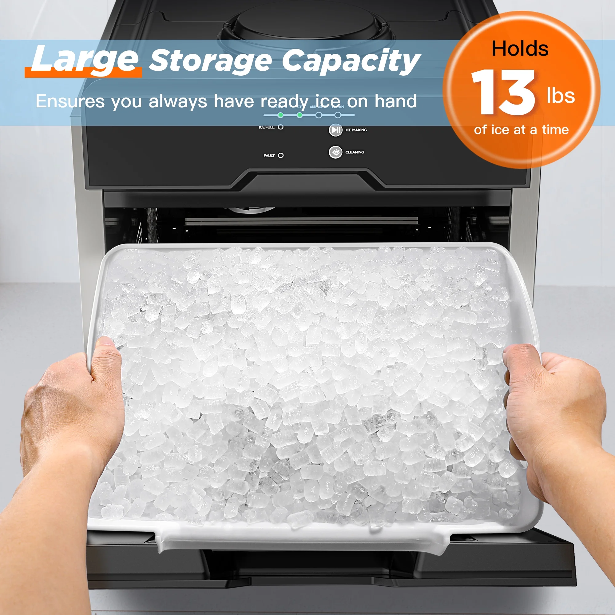 SYCEES Nugget Ice Maker Countertop, 55lbs/24h, 13lbs Storage, Sonic Ice Ready in 7 Mins, 2 Ways to Add Water, Self-Cleaning Pellet Ice Machine for Home, Office, Bar, Cafe, Restaurant, Commercial Use