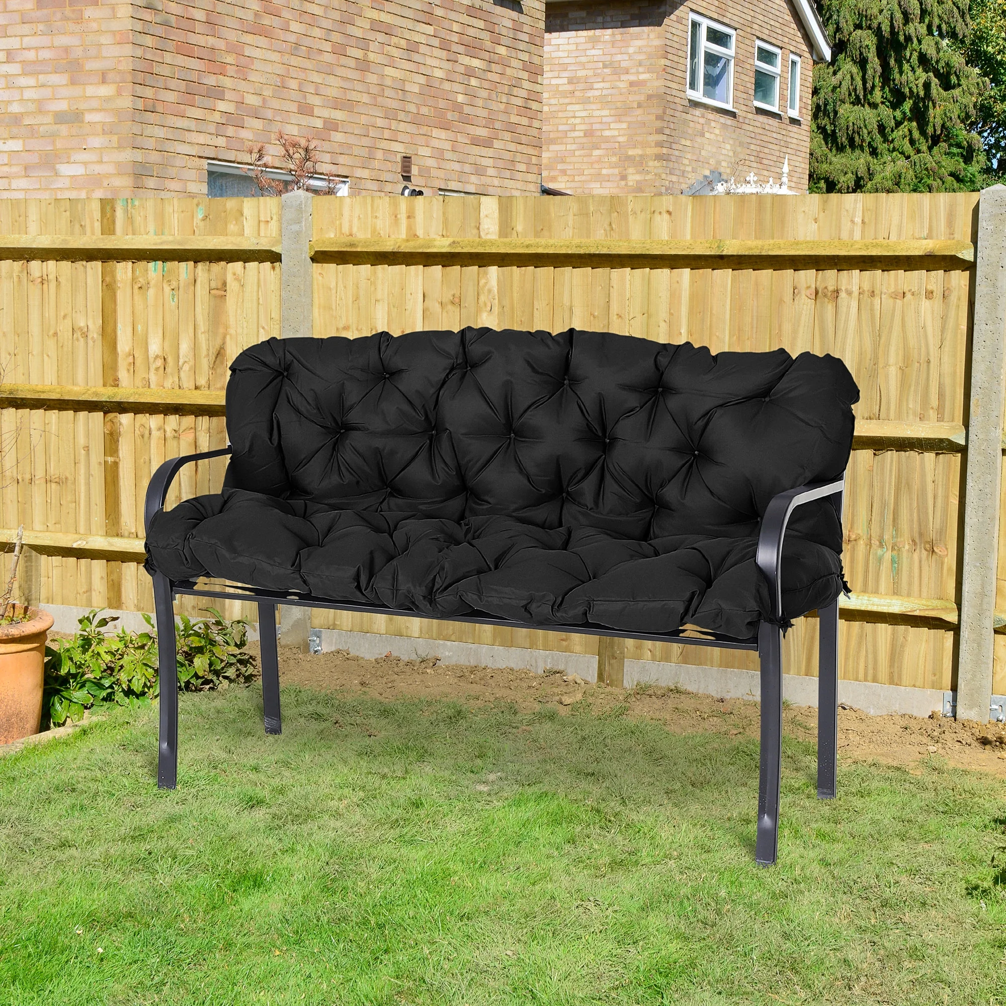 Outsunny 3 Seater Outdoor Bench Swing Chair Replacement Cushions, Black
