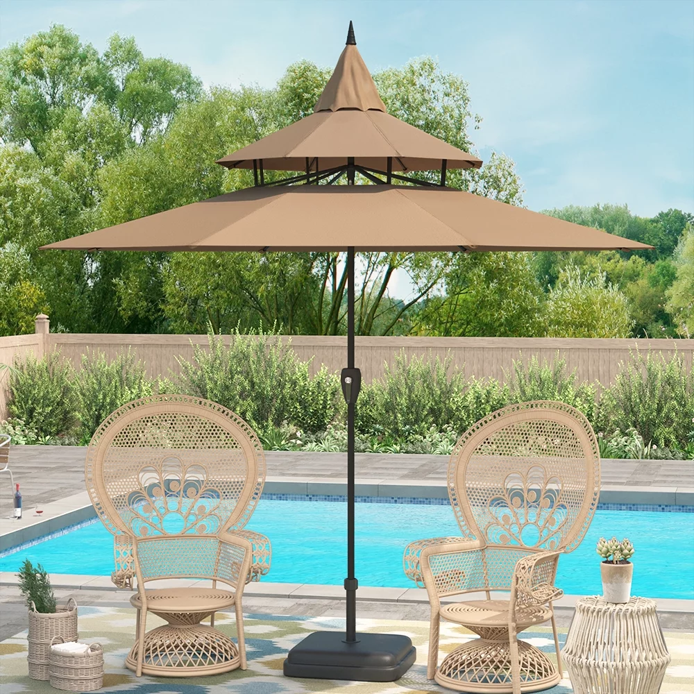 Abble Outdoor 9ft Pagoda Patio Umbrella with Crank - Tan