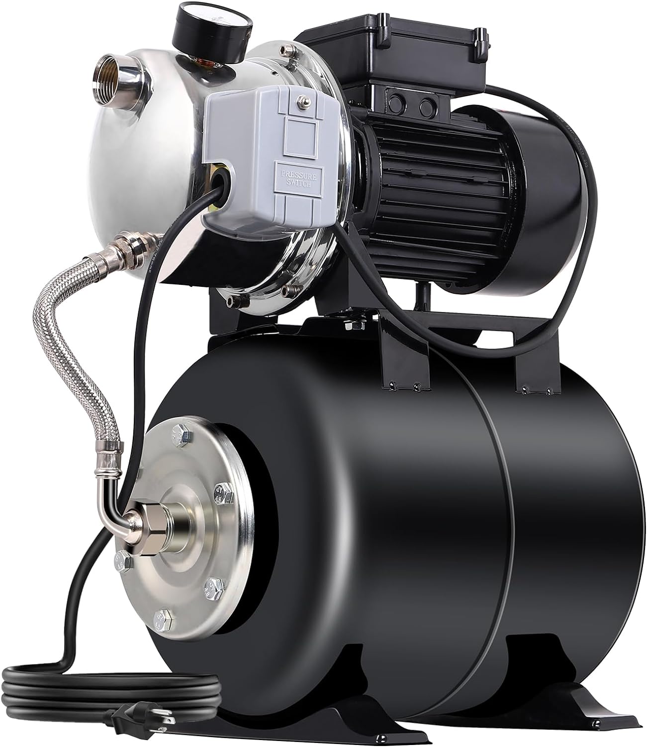 1.6HP Shallow Well Pump with Pressure Tank, 1340GPH Stainless Steel Irrigation Pump, 115V Automatic Water Booster Jet Pump for Home, Garden, Farm, Lawn Sprinkler Systems