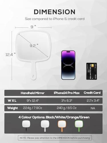 Extra Large Handheld Mirror，Hand Salon Mirror with Handle for Barbers, Hairdressing (Black，12.4